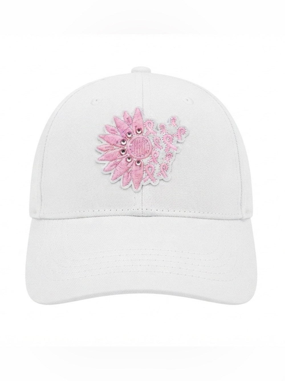 Handmade White Breast Cancer Awareness pink Rhinestone Sunflower Baseball Cap